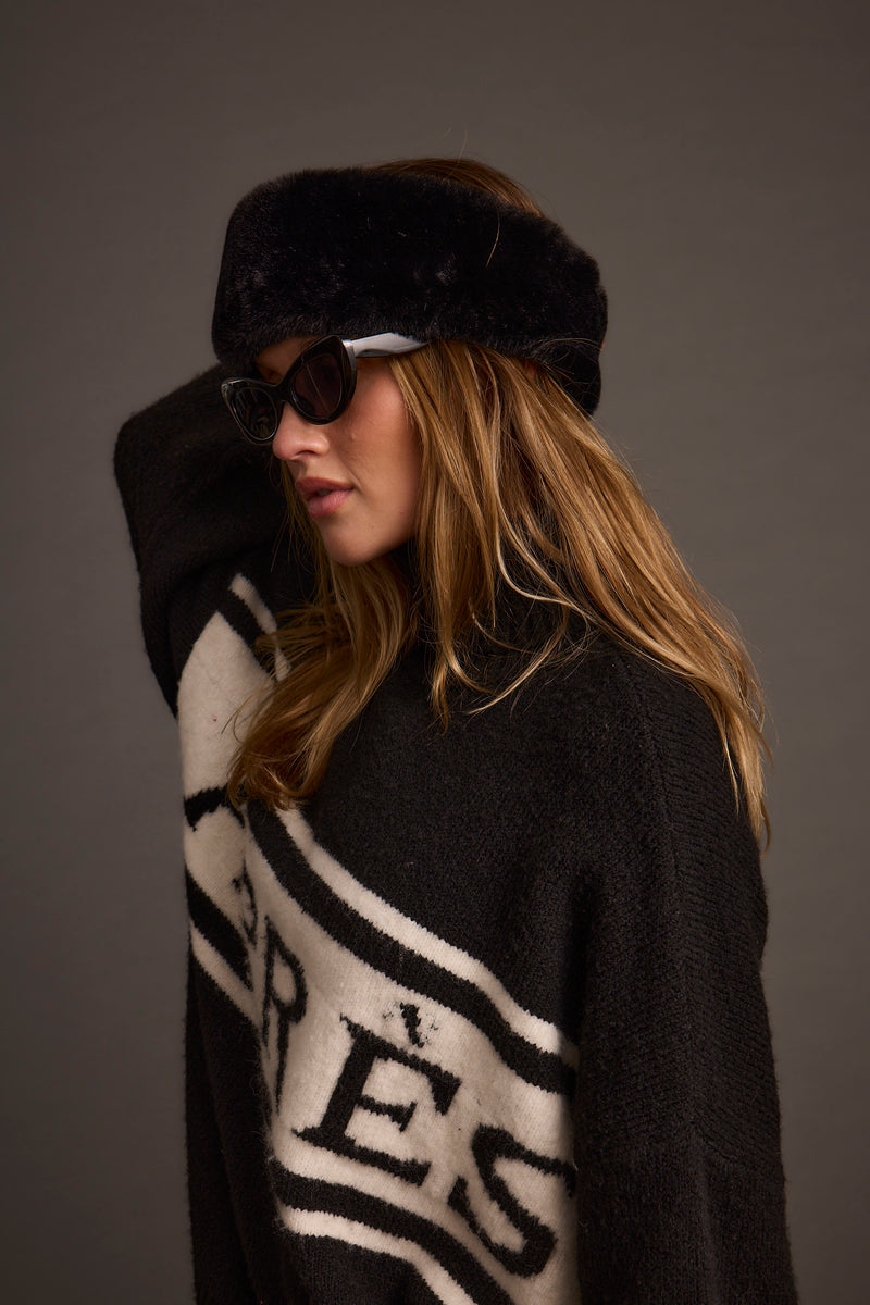 Chalet Black Faux Fur Headband paired with complementary accessories for a polished look.