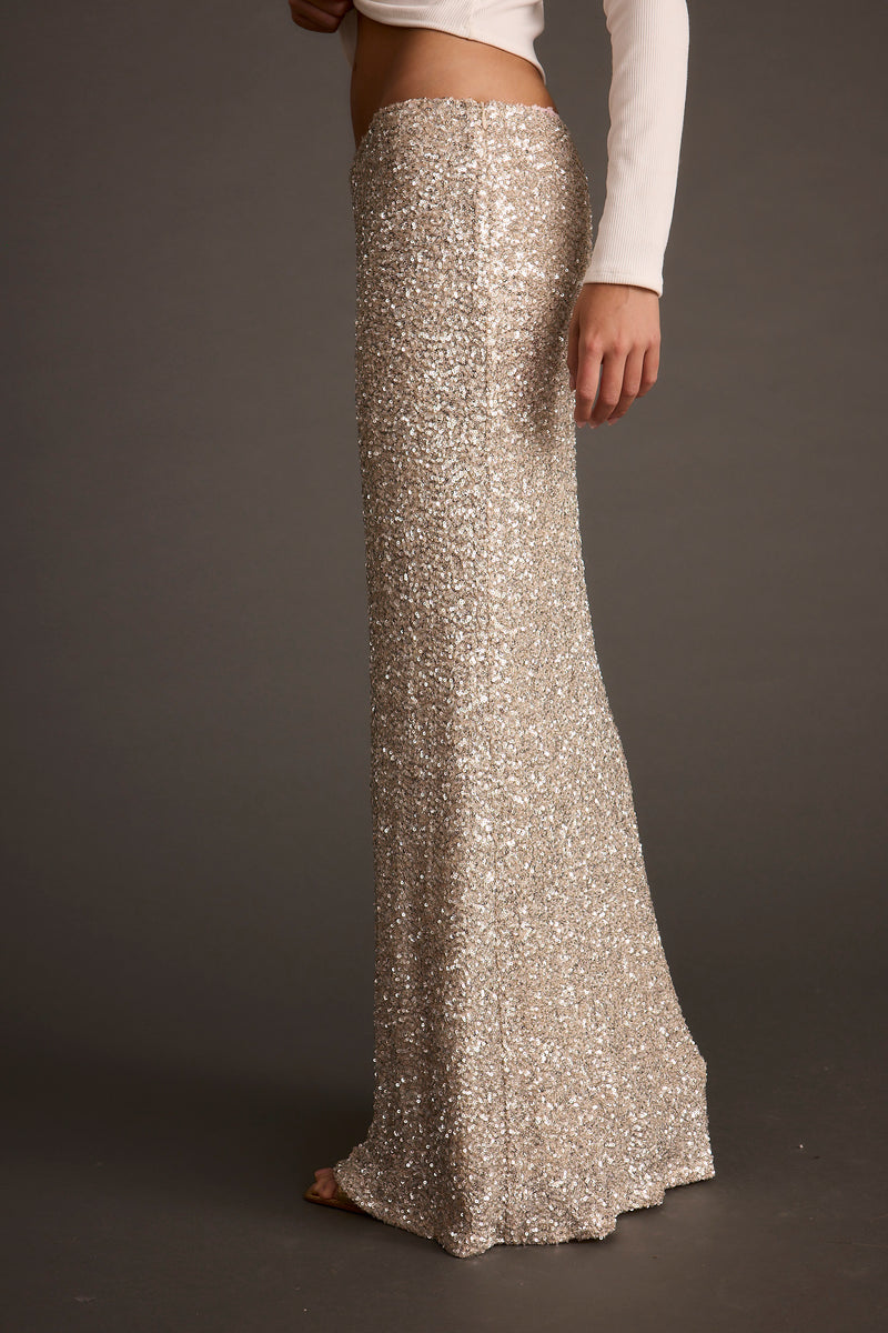 Champagne Nights Maxi Skirt paired with complementary accessories for a polished look.