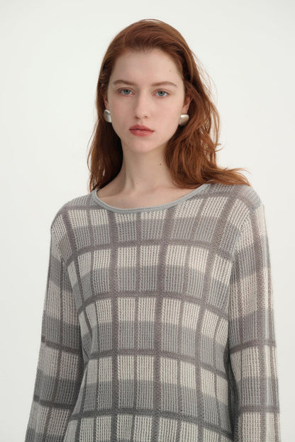 Checkered bell sleeve sweater