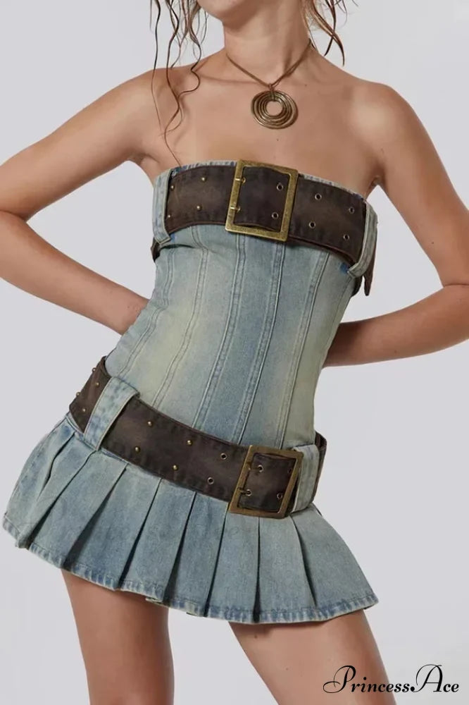 Chelsea Denim Stylish Kilt Mini Dress