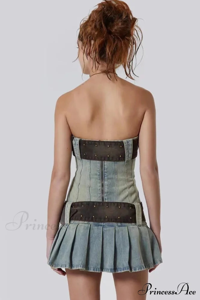 Chelsea Denim Stylish Kilt Mini Dress