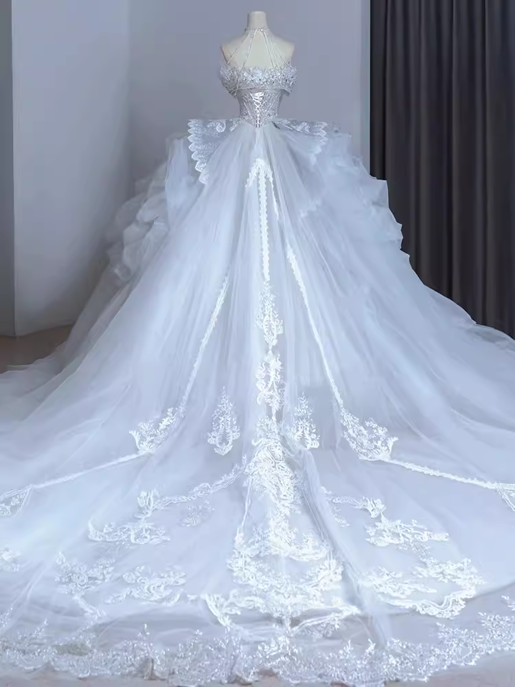 Chic Ball Gown Off The Shoulder Short Sleeves Lace Wedding Dresses