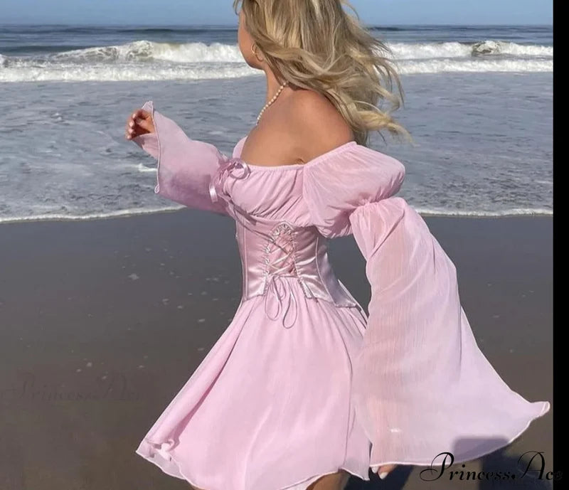 Chiffon Detachable Corset Charming Puff Sleeve Mini Dresses Dress