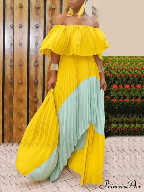 Chiffon High Waist Panel Trim Classic Pleated Midi Skirt - Black Yellow / L Dresses