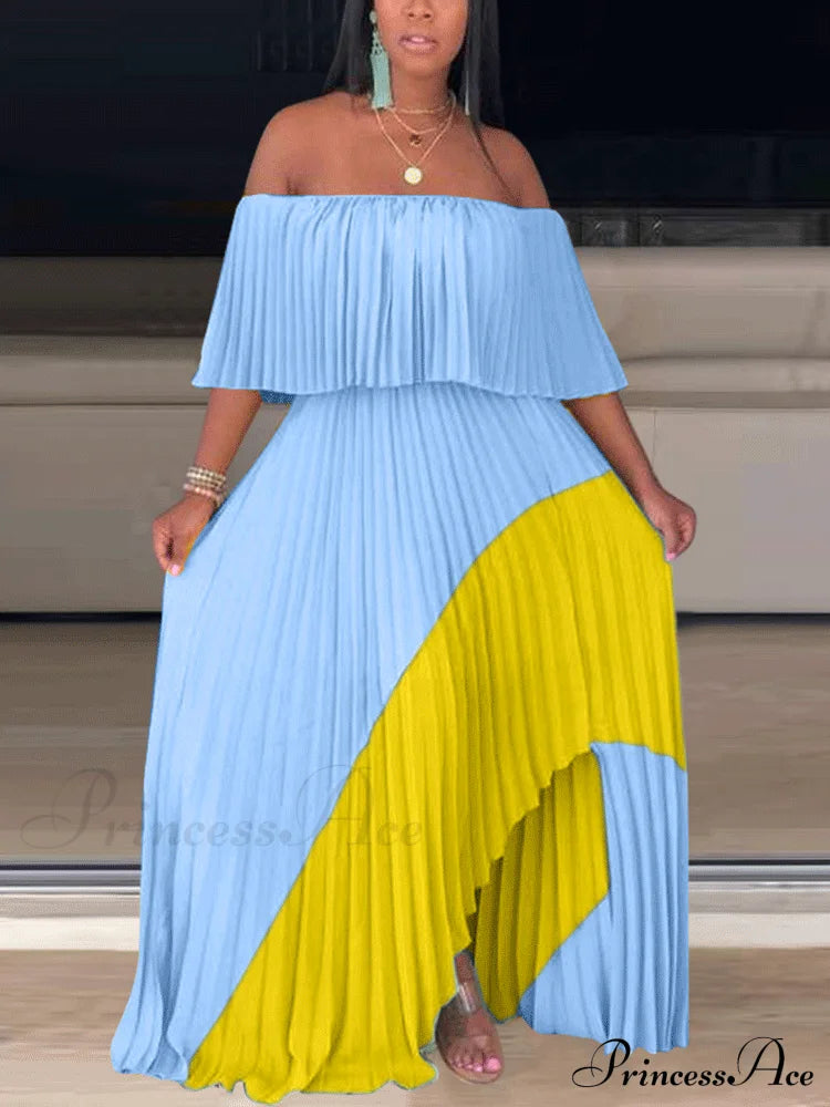 Chiffon High Waist Panel Trim Classic Pleated Midi Skirt - Black Blue / L Dresses