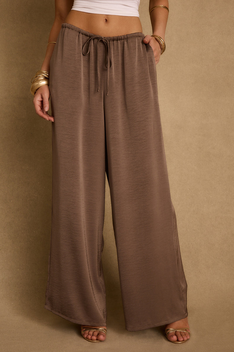 Clear Breeze Taupe Satin Pants