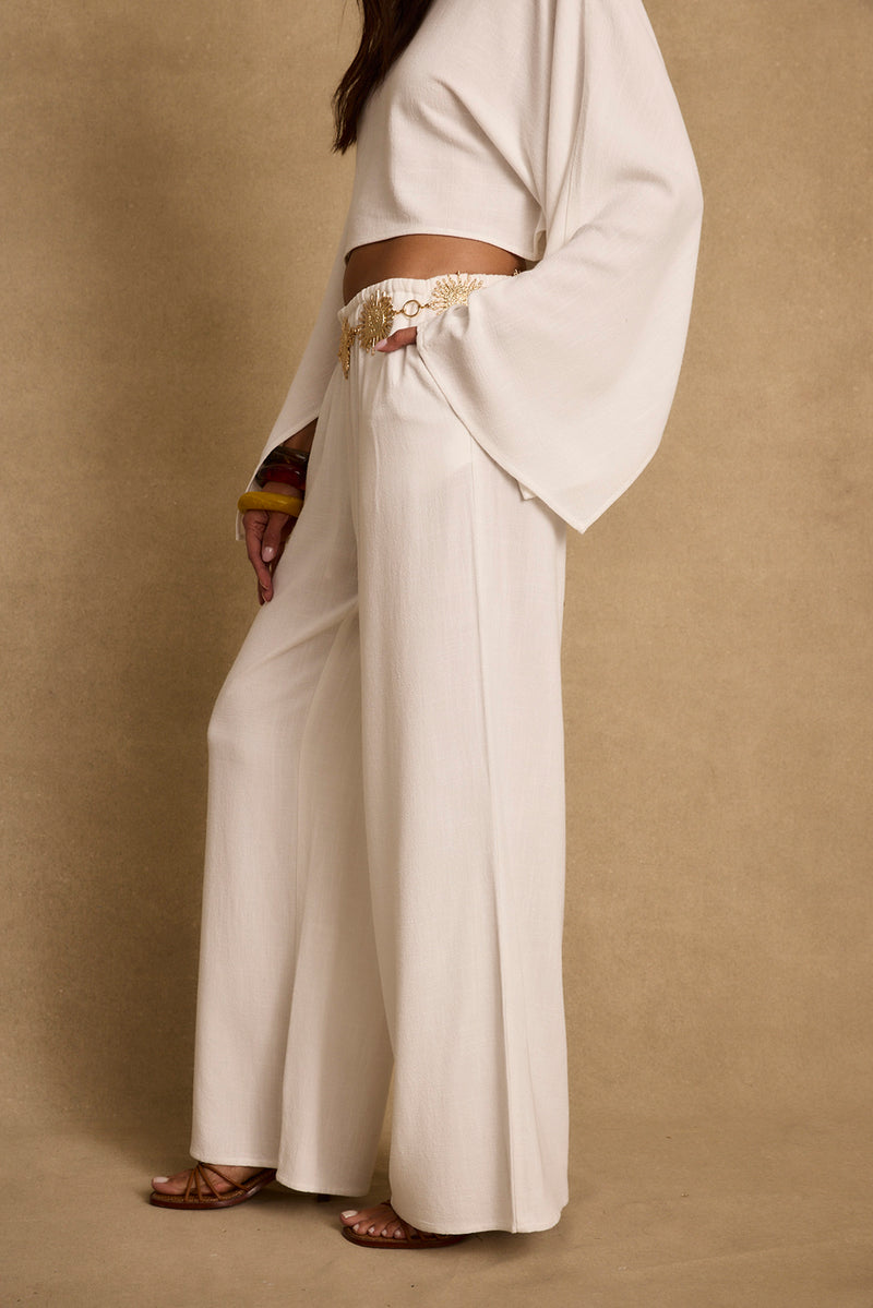 Clear Breeze White Linen Pants