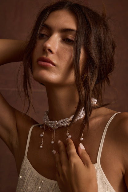 Detail shot of the Coco Pearl Choker highlighting the pearl elements.