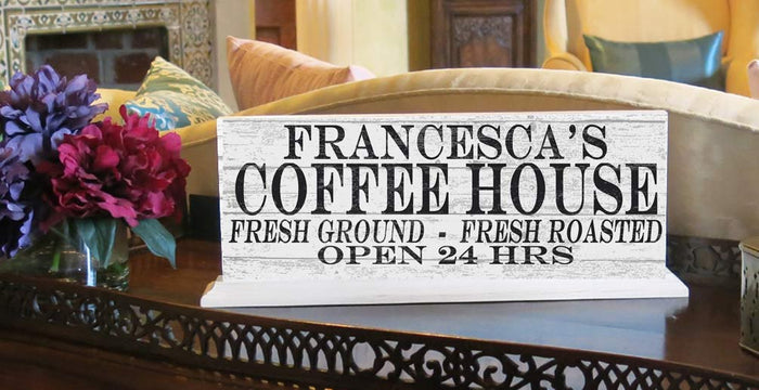COFFEE HOUSE Coffee Bar Sign PERSONALIZED Open 24 Hours With Custom Name - Broad Bay Personalized Gifts Shipped Fast