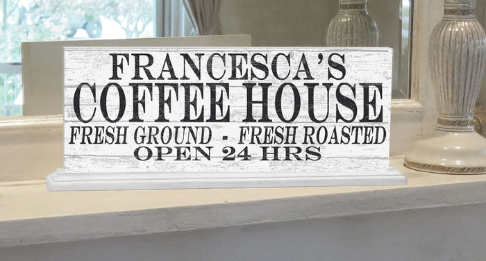 COFFEE HOUSE Coffee Bar Sign PERSONALIZED Open 24 Hours With Custom Name - Broad Bay Personalized Gifts Shipped Fast