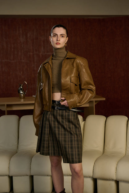 Collared faux leather jacket