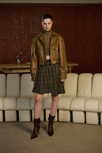 Collared faux leather jacket