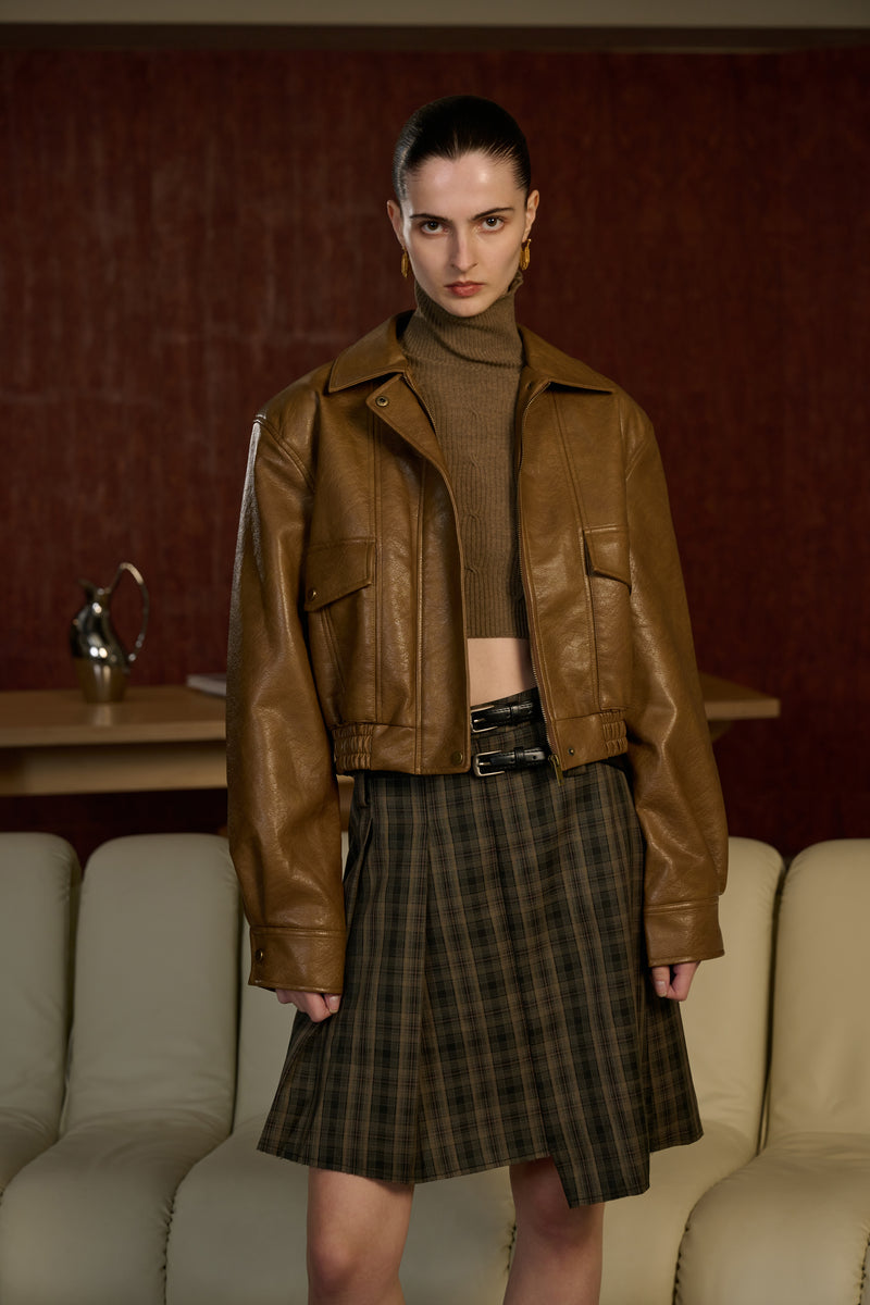 Collared faux leather jacket