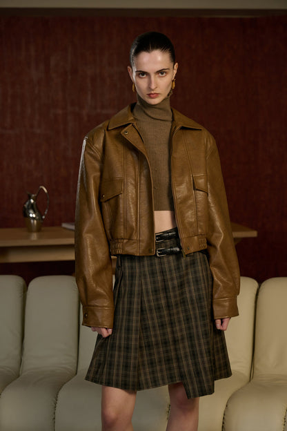 Collared faux leather jacket
