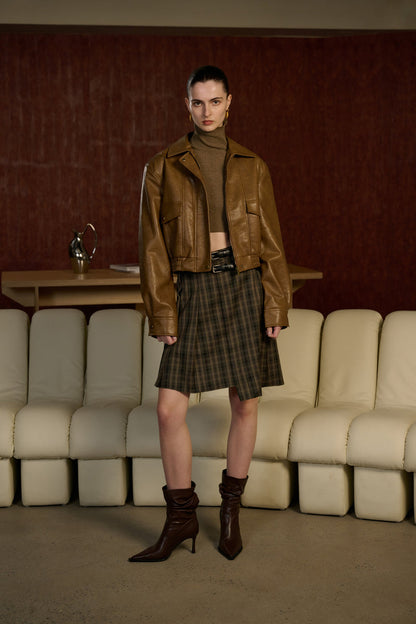 Collared faux leather jacket