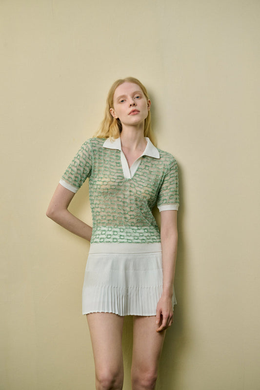 Collared semi-sheer top