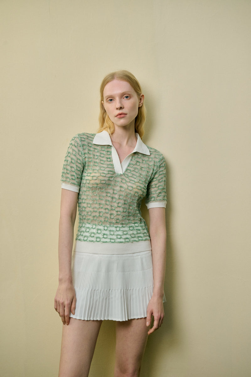 Collared semi-sheer top