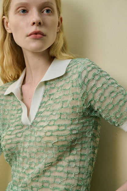 Collared semi-sheer top