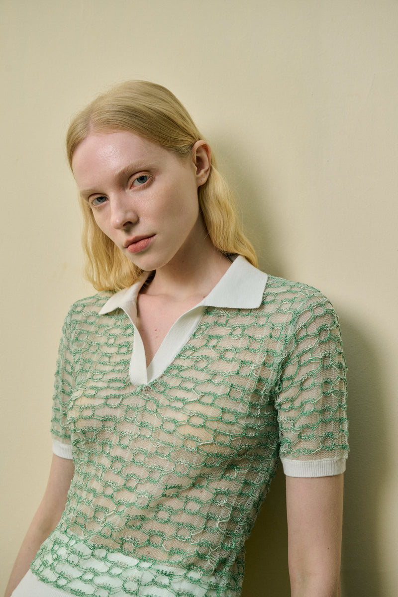 Collared semi-sheer top