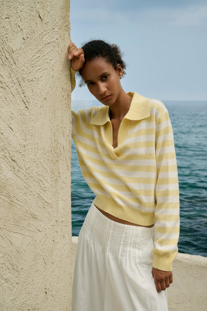 Collared striped wool sweater