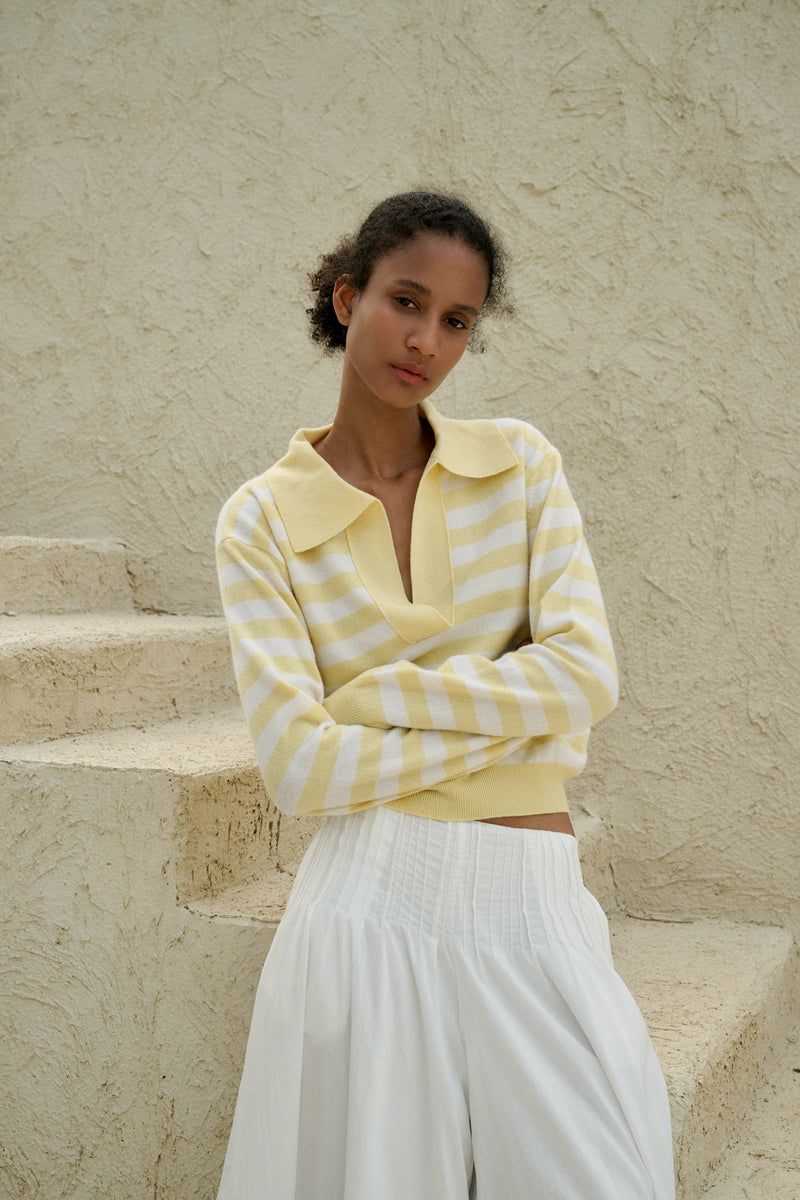 Collared striped wool sweater