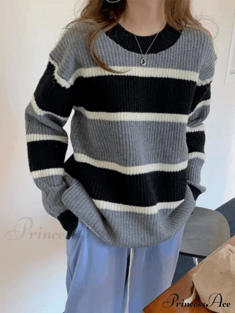 Color Block Striped Trendy Knit Crop Top Sweaters