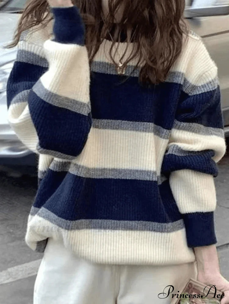 Color Block Striped Trendy Knit Crop Top Sweaters