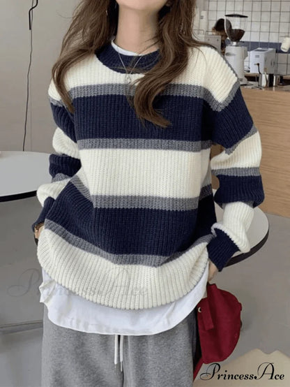 Color Block Striped Trendy Knit Crop Top Sweaters