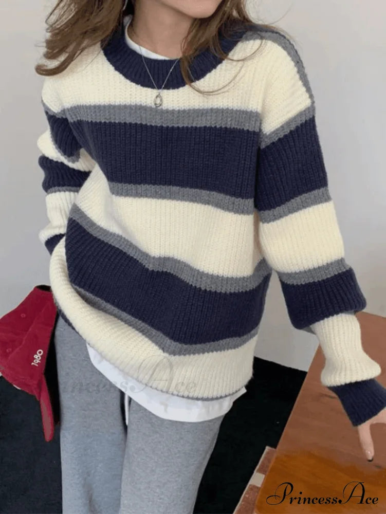Color Block Striped Trendy Knit Crop Top Sweaters