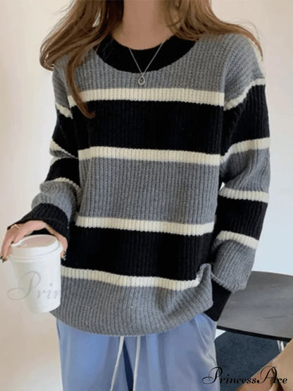 Color Block Striped Trendy Knit Crop Top Sweaters