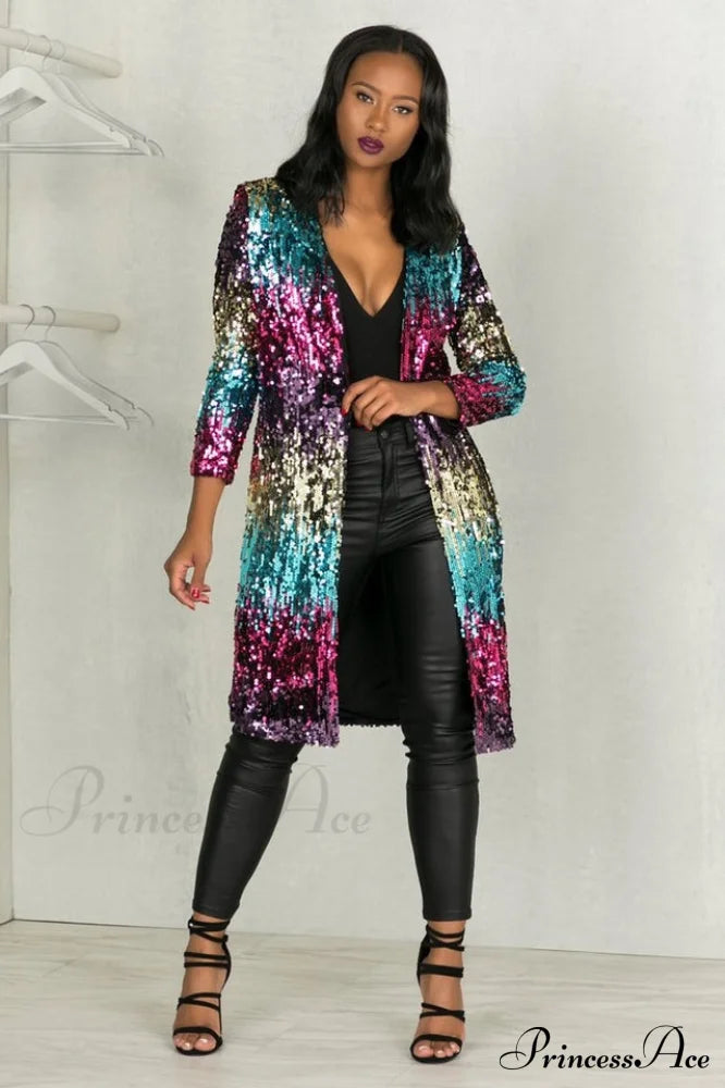 Colorful Mid-Length Sequin Cardigan | Dress In Beauty