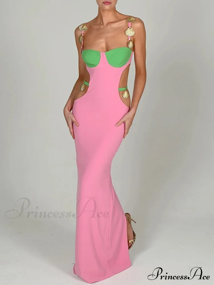 Contrast Color Side Cut Charm Strap Dress Free From Label