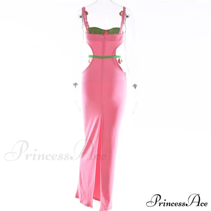 Contrast Color Side Charming Cut Charm Strap Dress Dresses