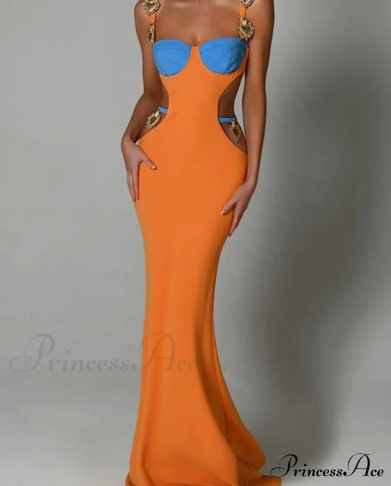 Contrast Color Side Cut Charm Strap Dress Free From Label