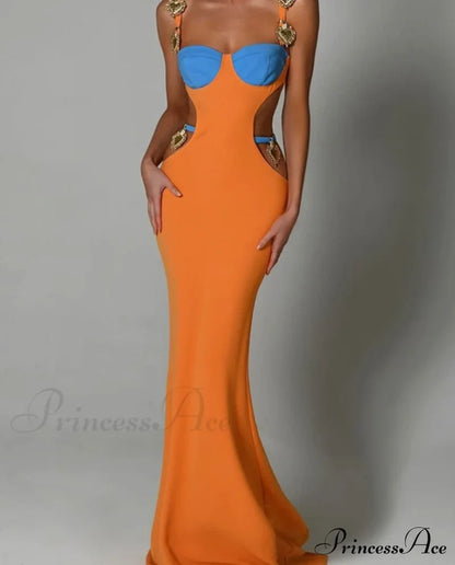 Contrast Color Side Cut Charm Strap Dress Free From Label