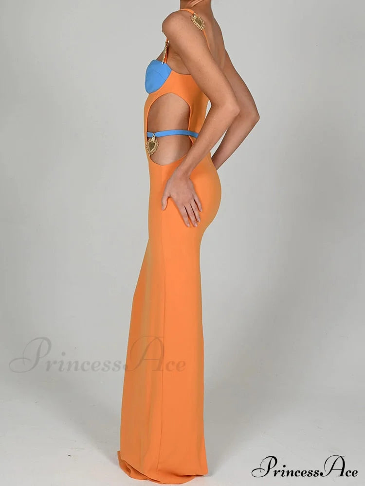 Contrast Color Side Charming Cut Charm Strap Dress Dresses