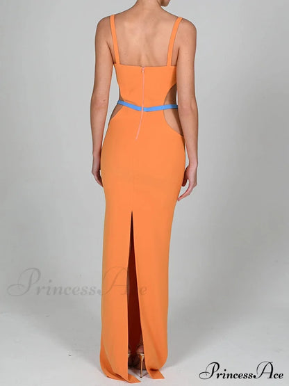 Contrast Color Side Charming Cut Charm Strap Dress Dresses
