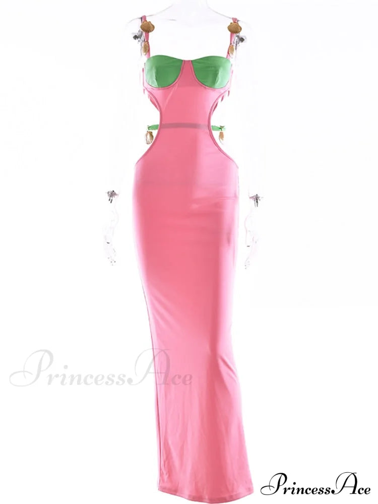 Contrast Color Side Charming Cut Charm Strap Dress Dresses