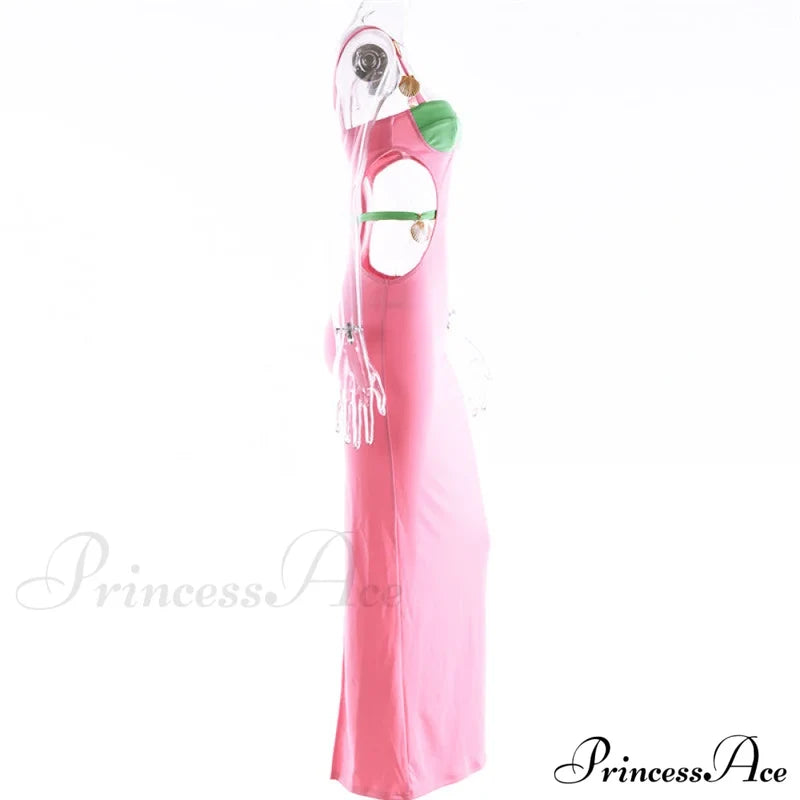 Contrast Color Side Charming Cut Charm Strap Dress Dresses