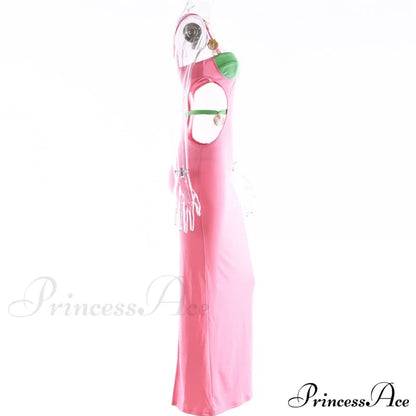 Contrast Color Side Charming Cut Charm Strap Dress Dresses