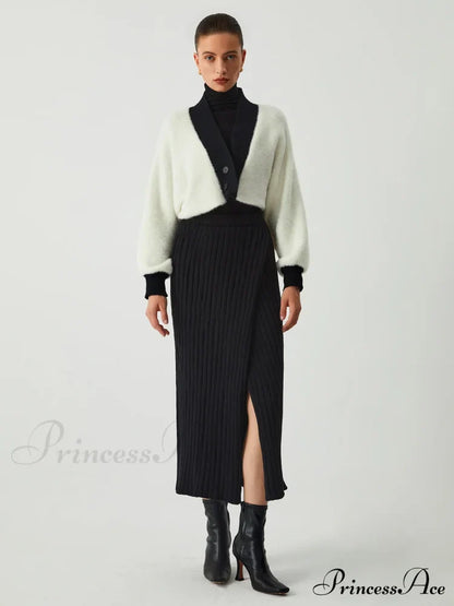 Contrast Trim Graceful Fuzzy Crop Cardigan Sweaters-L
