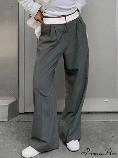 Contrast Waist Graceful Pleated Tailored Pants