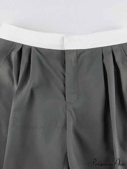 Contrast Waist Graceful Pleated Tailored Pants