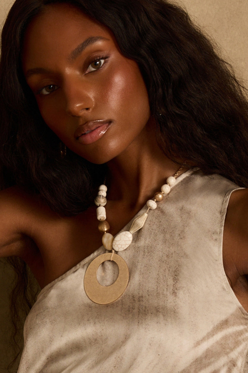 Coral Gold Beaded Necklace