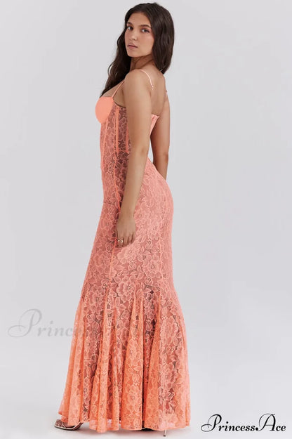 Cordelia Sorbet Lace Charming Godet Maxi Dress