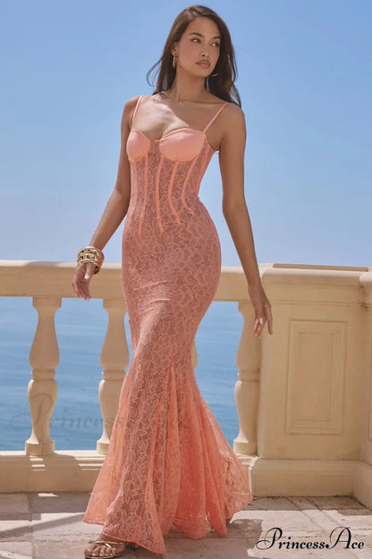 Cordelia Sorbet Lace Charming Godet Maxi Dress