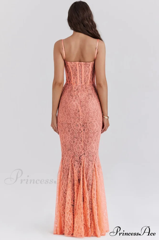 Cordelia Sorbet Lace Charming Godet Maxi Dress