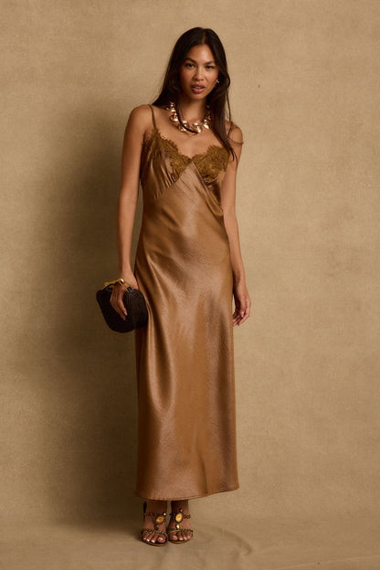 Cordon Bronze Satin Maxi Dress