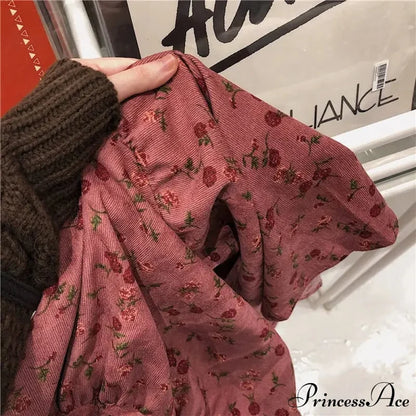 Corduroy High Waist Charming Floral Print Maxi Skirt Skirt