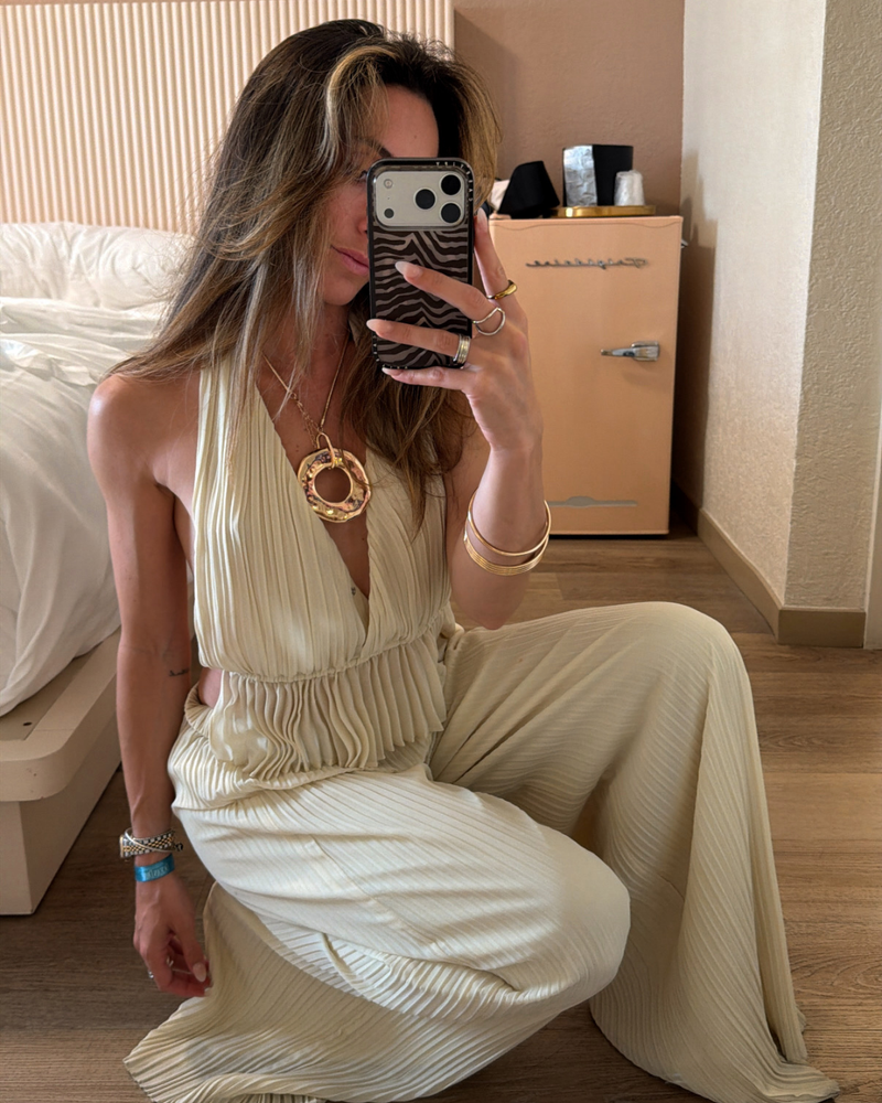 Costa Cream Plisse Halter Top
